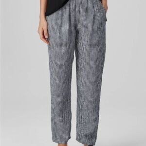 Eileen Fisher Gingham Tapered Pant in Puckered Organic Linen M